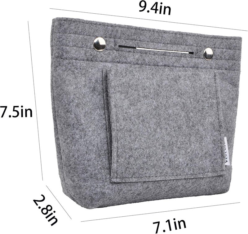 Vercord Mini Slim Small Felt Purse Organizer Insert Inside Handbag Tote Pocketbook for Women Grey - Image 3